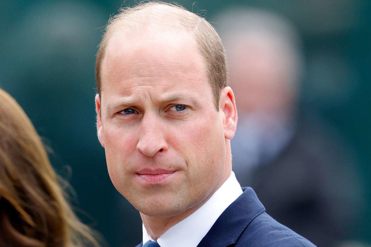 <p>Max Mumby/Indigo/Getty Images</p> Prince William at the opening of the Glade of Light Memorial at Manchester Cathedral on May 10, 2022.