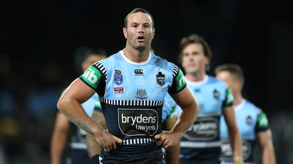 Regular Blues skipper Boyd Cordner was ruled out of the rest of the series after a nasty head knock in Game I. Pic: Getty