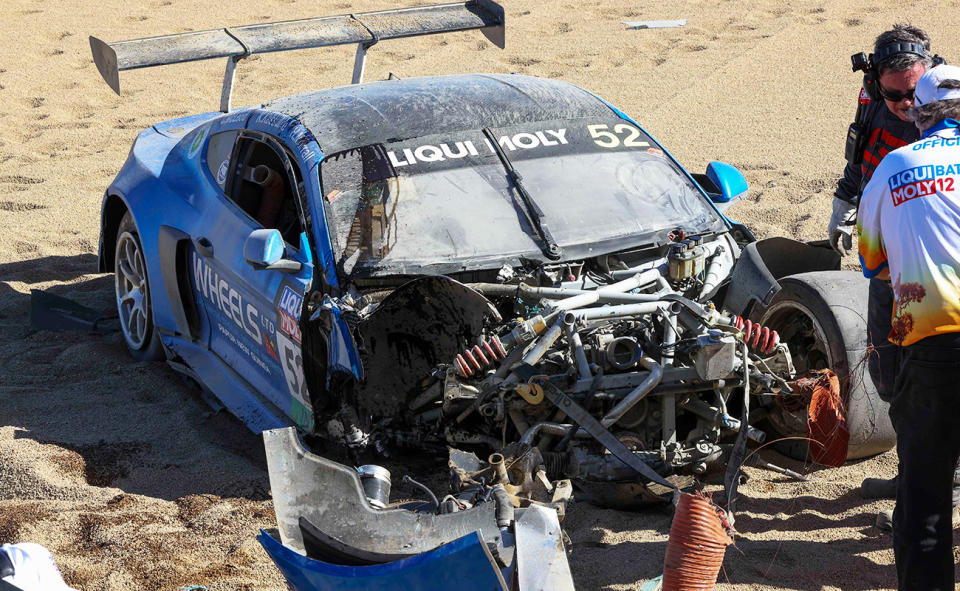 Keith Kassulke's car, pictured here after suffering extensive damage at Bathurst.