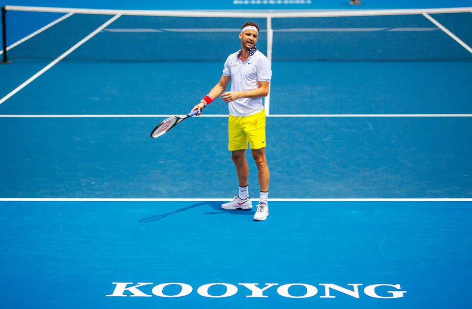 Grigor Dimitrov, pictured here at the Kooyong Classic in 2020. 