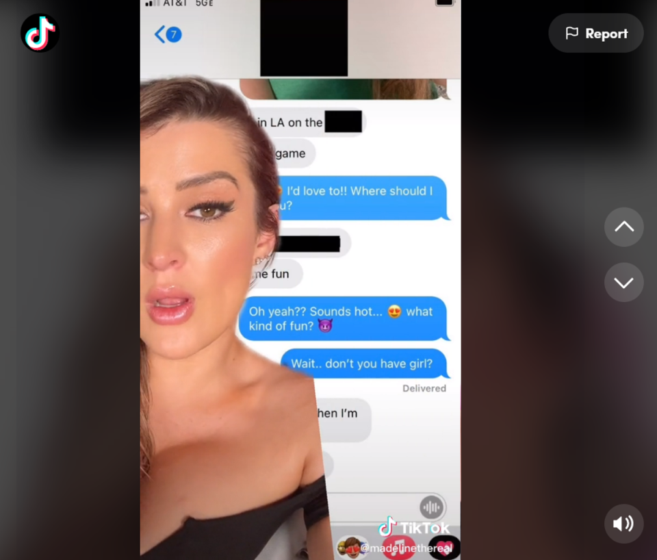 TikTok user Madeline shows screenshots of her interaction with a supposed NBA player after his girlfriend reached out to conduct a so-called ‘loyalty test’ (Tiktok/madelinethereal)