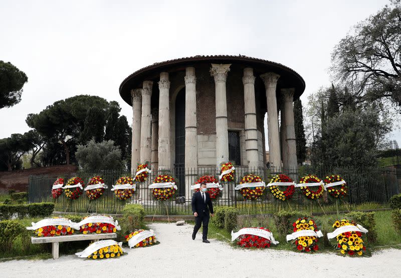 Rome's cemeteries are running out of space to store coffins ahead of funerals as a back-log in services due to COVID-19 restrictions has slowed down the pace for burials