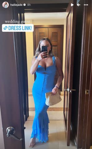 <p>Hailie Jade Scott / Instagram</p> Hailie Jade Scott poses for a selfie while wearing a pale blue dress