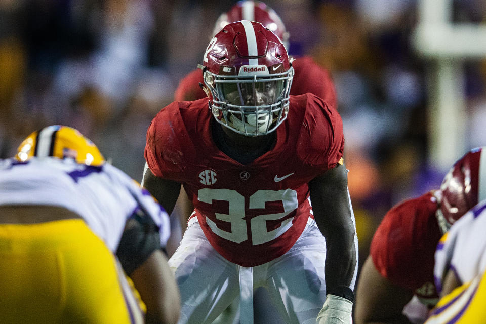 BATON ROUGE, LA - NOVEMBER 03: Alabama Crimson Tide linebacker Dylan Moses (32) during a game between the LSU Tigers and Alabama Crimson Tide on November 3, 2018 at Tiger Stadium, in Baton Rouge, Louisiana. (Photo by John Korduner/Icon Sportswire via Getty Images)
