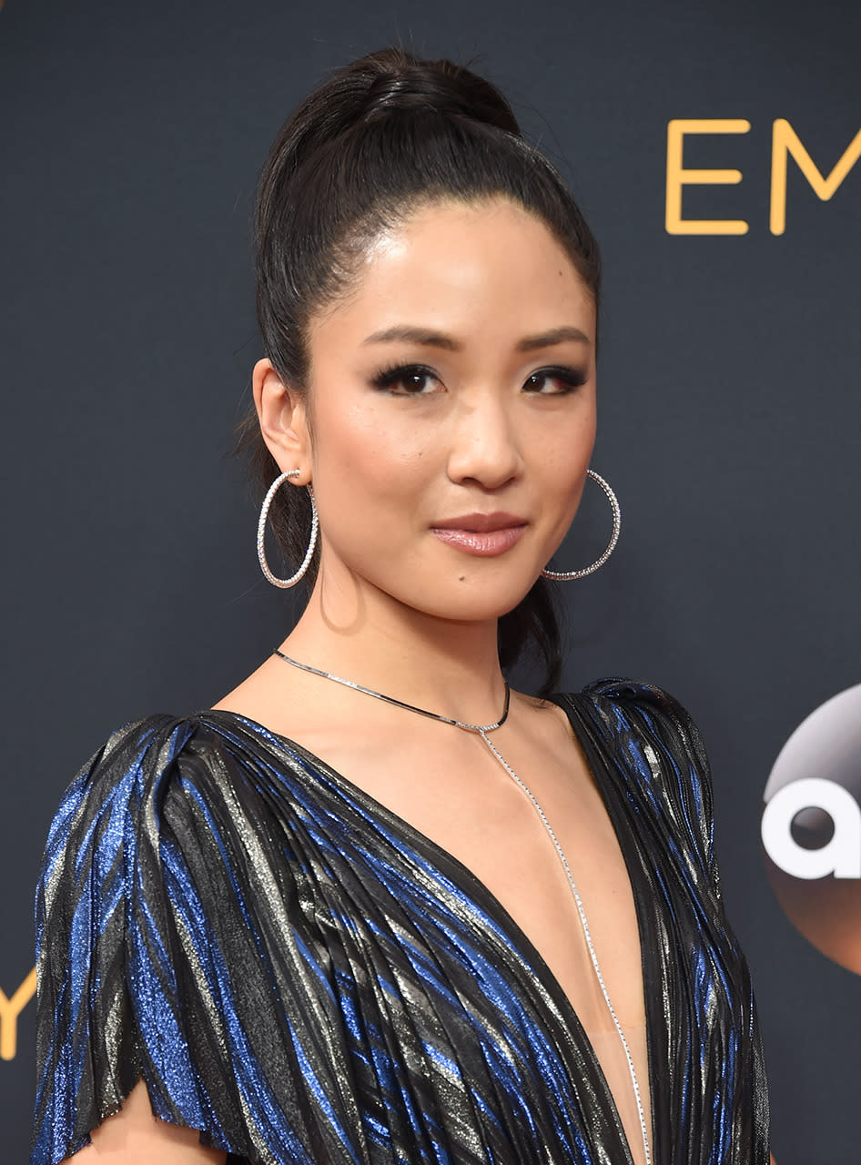 <p><b>Constance Wu</b></p><p>The <i>Fresh Off the Boat</i> star was giving Ariana Grande a run for her money in the high ponytail game. (Photo: AP Images)<br></p>