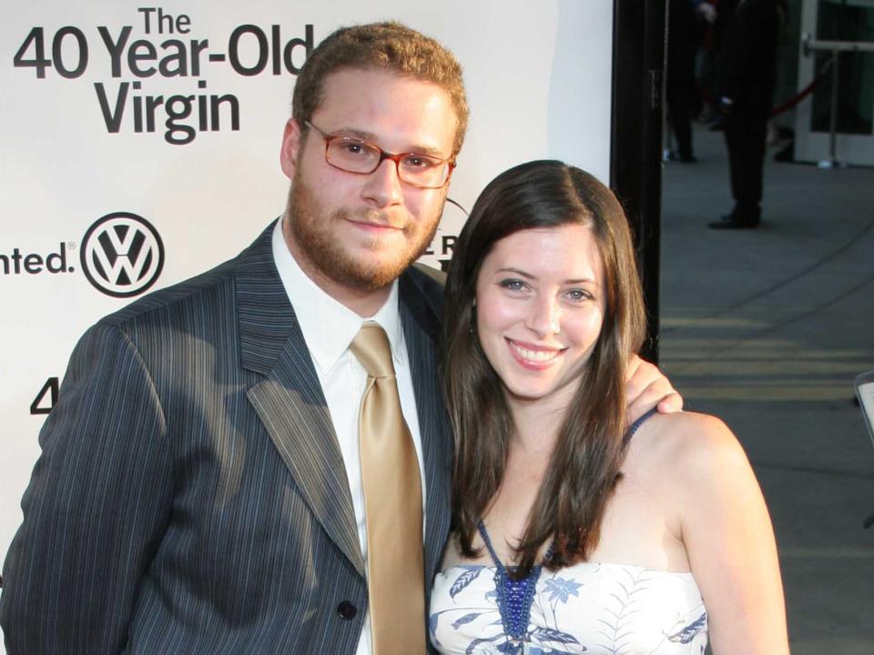 Seth Rogen and Lauren Miller attend "The 40 Year Old Virgin" World Premiere at Arcllight Cinemas on August 11, 2005 in Hollywood, CA.