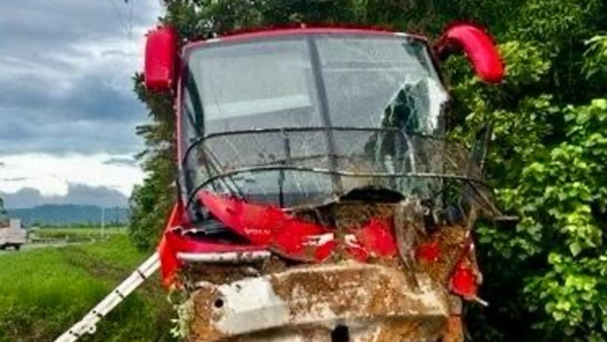 Fifteen people were injured after a Greyhound bus crashed off the Bruce Hwy down an embankment. Picture: Supplied