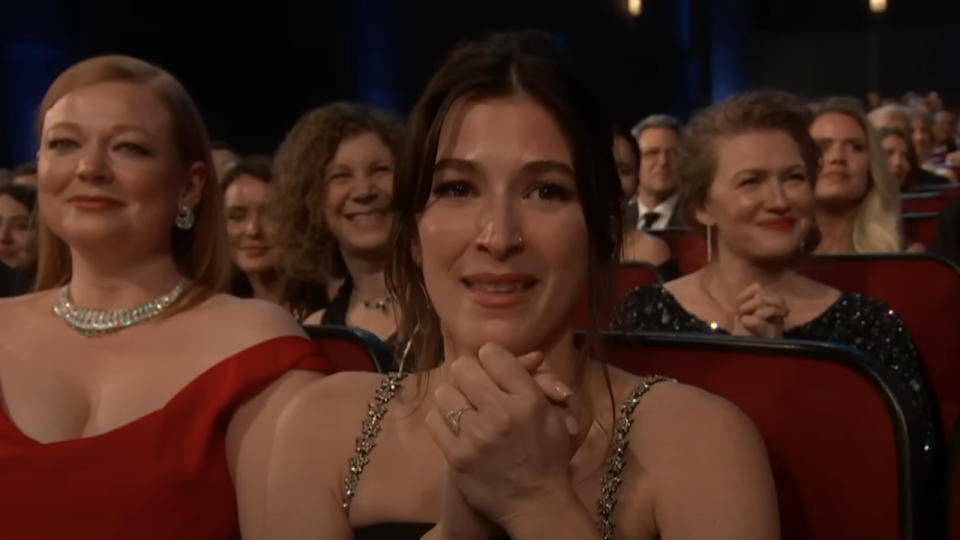 Jazz Charton listening to Kieran Culkin's Emmy speech