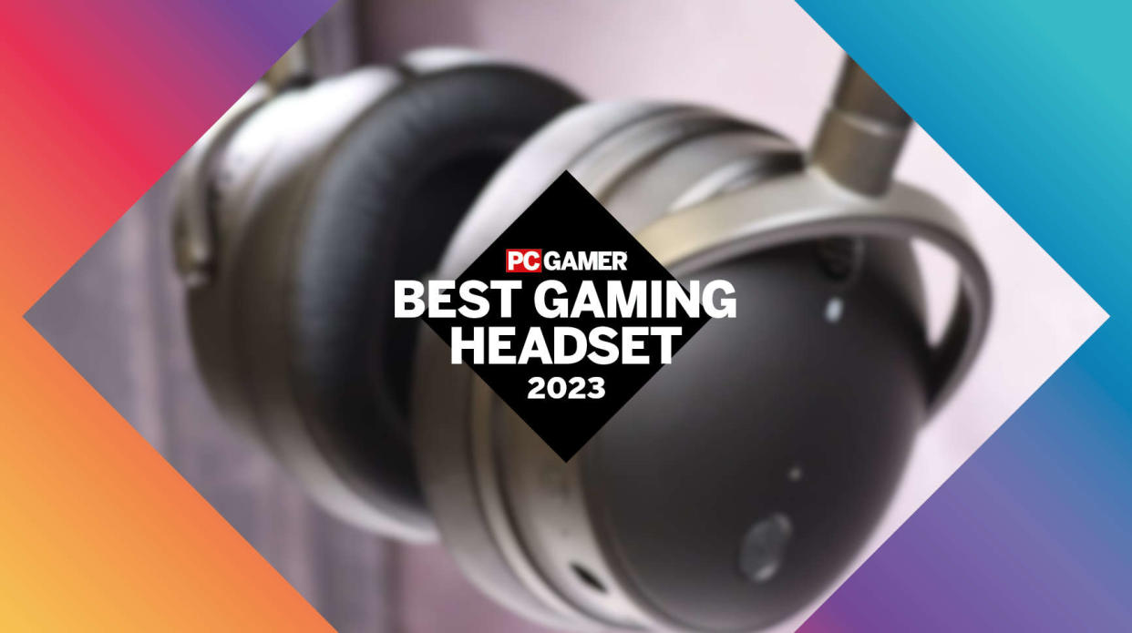  A blurred image of a gaming headset, surrounded by a coloured overlay, sporting a GOTY logo. 