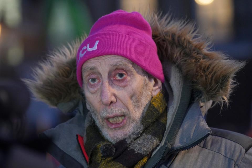 Poet Michael Rosen during a protest in Whitehall, London, during the nurses strike, against the Bill on minimum service levels during strikes (Yui Mok/PA) (PA Wire)