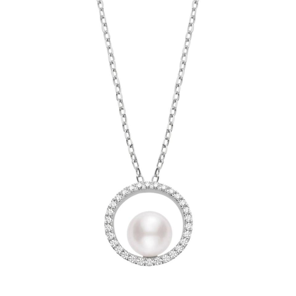 Akoya Cultured Pearl Pendant with Diamonds in 18K White Gold
