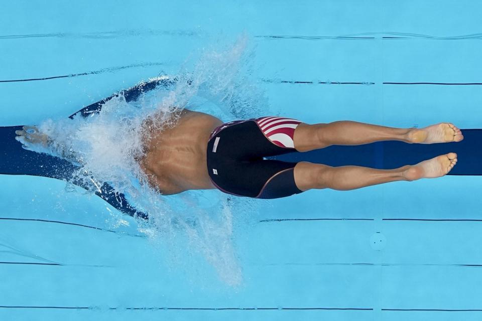 <p>Dressel dives into a gold medal in the men's 100m freestyle final.</p>