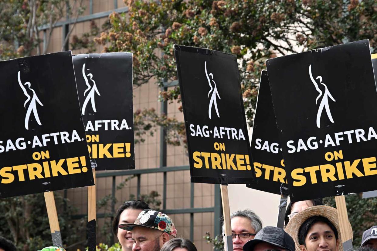 <p>Michael Tullberg/Getty</p> SAG-AFTRA picket lines