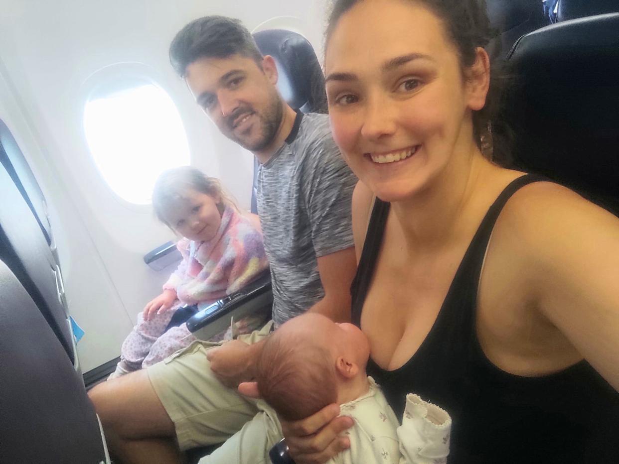 Chelsea Williams slammed TUI for 'discrimination' after being told not to breastfeed her baby during take-off. (Kennedy News)