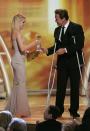 <p>Yup, that's Jack Nicholson's daughter to the left of Arnold Schwarzenegger as he accepts his Golden Globe. How'd she land such a high-profile job? She was named 2007's <a href="https://www.townandcountrymag.com/leisure/arts-and-culture/g25734384/best-miss-golden-globes-ambassadors-ever/?" rel="nofollow noopener" target="_blank" data-ylk="slk:Miss Golden Globe;elm:context_link;itc:0;sec:content-canvas" class="link ">Miss Golden Globe</a>, a position given to the child of a different celebrity each year.</p>