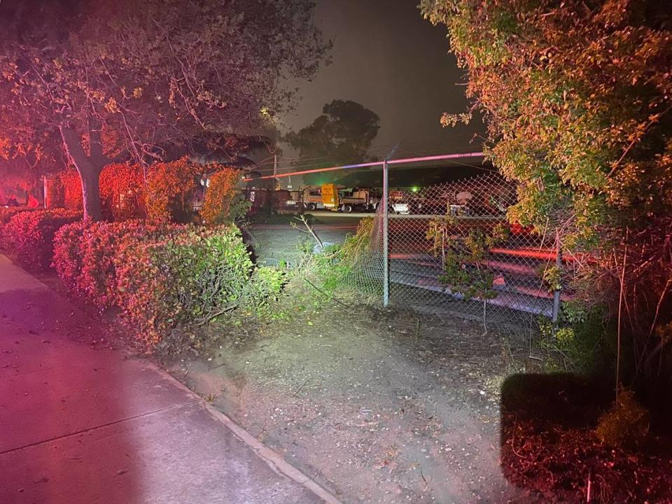 The San Luis Obispo Police Department arrested a person suspected of driving under the influence when they crashed an SUV through a fence and into a dump truck at a San Luis Obispo Caltrans work yard on Madonna Road in the early morning hours of April 18, 2024.