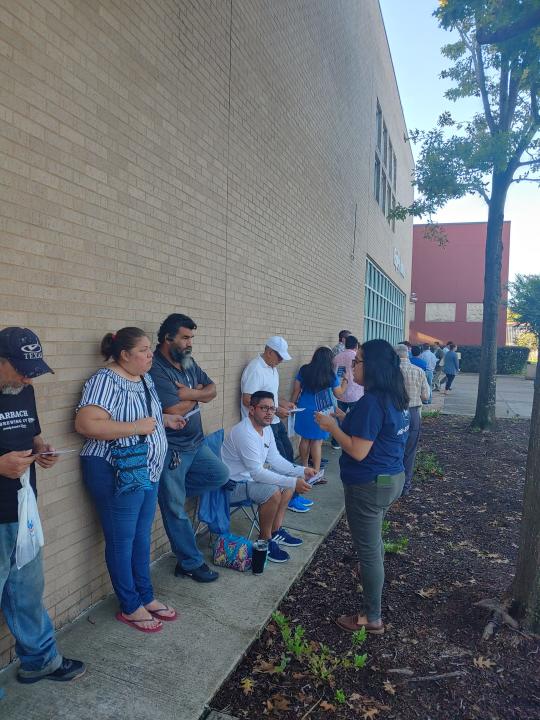 Texas-based civil rights activist Génesis Sanchez, right, speaks to volunteers who want to encourage Latinos to fill out the 2020 census. Texas has one of the nation's highest rates of uncounted households, which could result in a negative impact on federal funding and political representation in those communities.