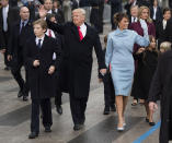 <p>President Donald Trump and First Lady Melania Trump walk in their inaugural parade after being sworn-in as the 45th President in Washington, D.C. on January 20, 2017. (Photo: Kevin Dietsch/UPI /CNP/MediaPunch/IPX) </p>