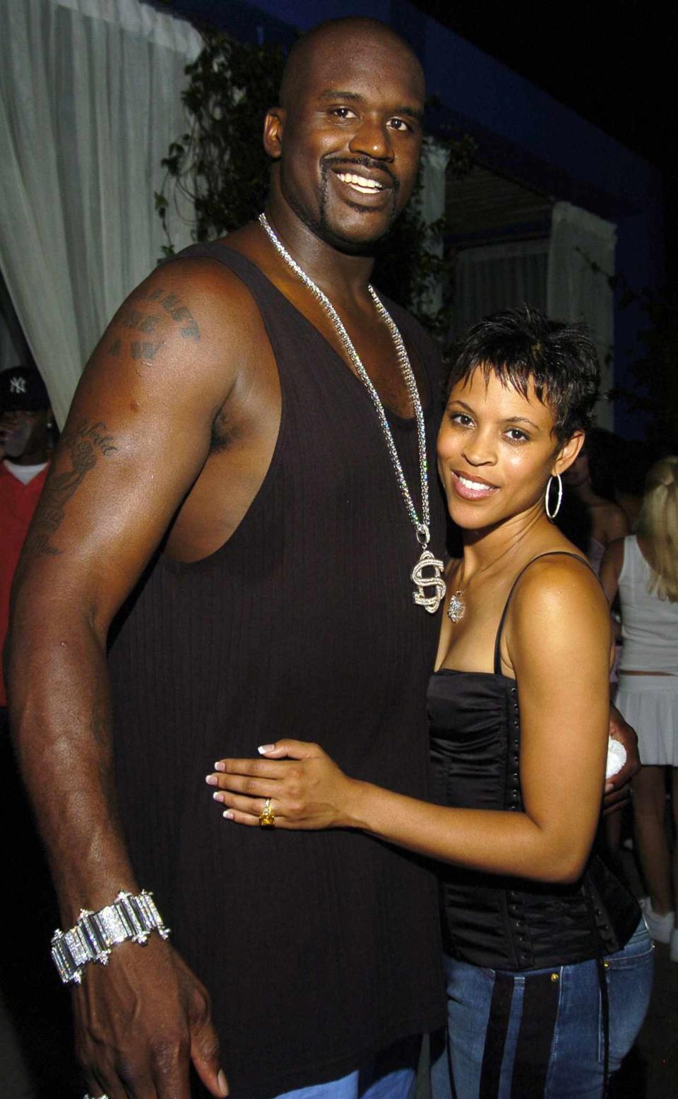 Shaquille O'Neal and wife Shaunie during The Usher - Motorola Party at Shore Club in Miami, Florida, United States