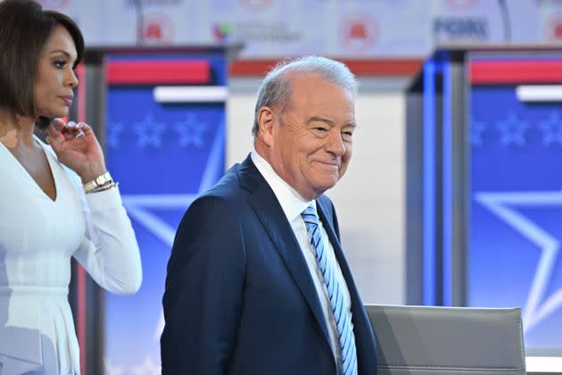 Univision's Ilia Calderón, left, and Fox Business's Stuart Varney joined Fox News' Dana Perino as moderators of the second Republican presidential debate at the Ronald Reagan Presidential Library in Southern California.