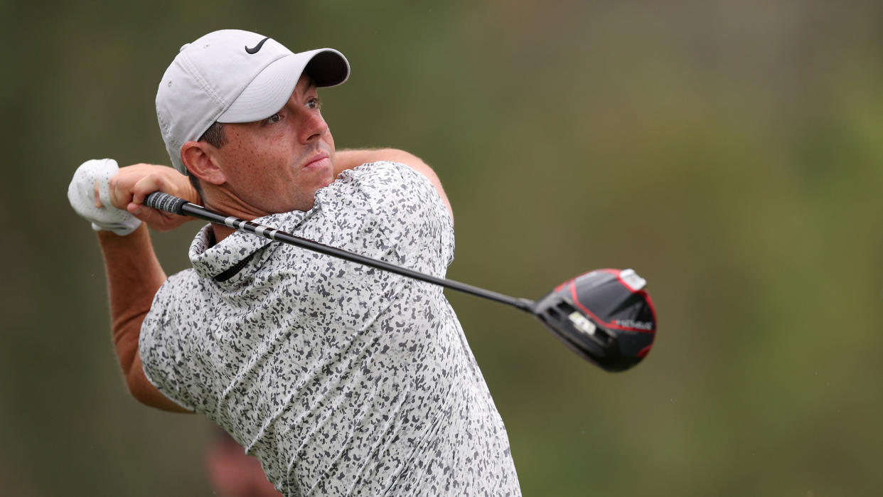  Rory McIlroy takes a tee shot at the par 5 ninth during the 2023 Players Championship at TPC Sawgrass 