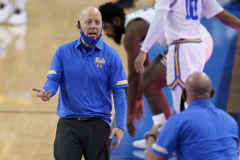 UCLA coach Mick Cronin looks to the sideline during the first half of the team's NCAA.