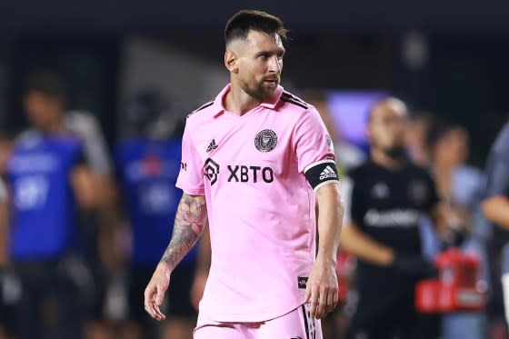 Lionel Messi at an Inter Miami game at DRV PNK Stadium on August 30, 2023 in Fort Lauderdale, Florida<span class="copyright">Megan Briggs—Getty Images</span>
