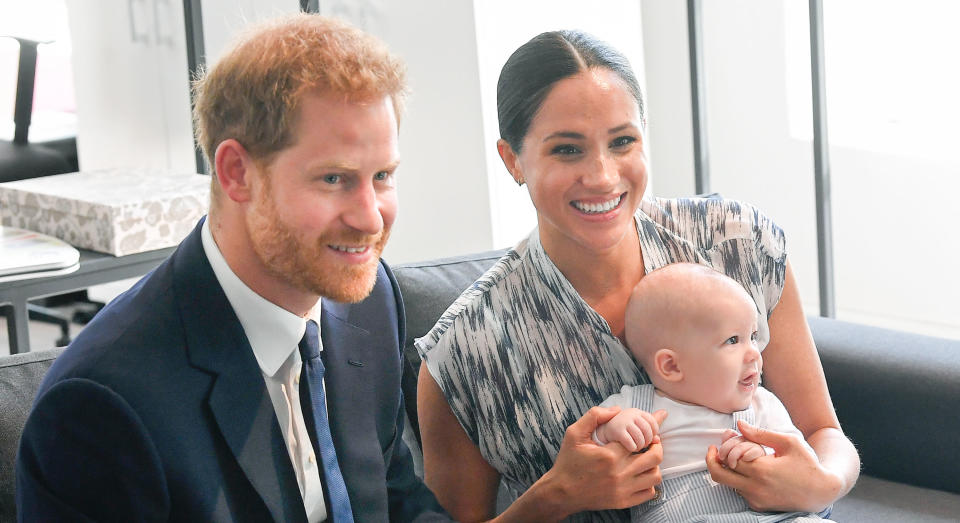 CAPE TOWN, SOUTH AFRICA - SEPTEMBER 25: Prince Harry, Duke of Sussex, Meghan, Duchess of Sussex and their baby son Archie Mountbatten-Windsor meet Archbishop Desmond Tutu and his daughter Thandeka Tutu-Gxashe at the Desmond & Leah Tutu Legacy Foundation during their royal tour of South Africa on September 25, 2019 in Cape Town, South Africa. (Photo by Toby Melville/Pool/Samir Hussein/WireImage)