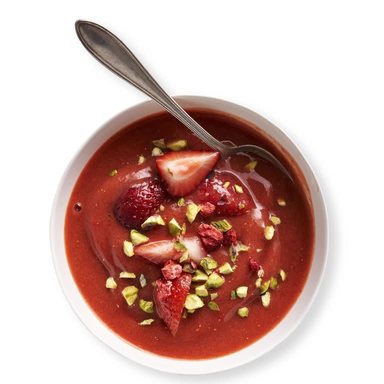 <p>Sneak carrots and cucumbers into this sweet smoothie bowl for an extra boost of nutrients.<br></p><p>Get the recipe from <a href="https://www.womansday.com/food-recipes/a30614521/strawberry-smoothie-bowls-recipe/" rel="nofollow noopener" target="_blank" data-ylk="slk:Woman's Day;elm:context_link;itc:0;sec:content-canvas" class="link ">Woman's Day</a>.</p>