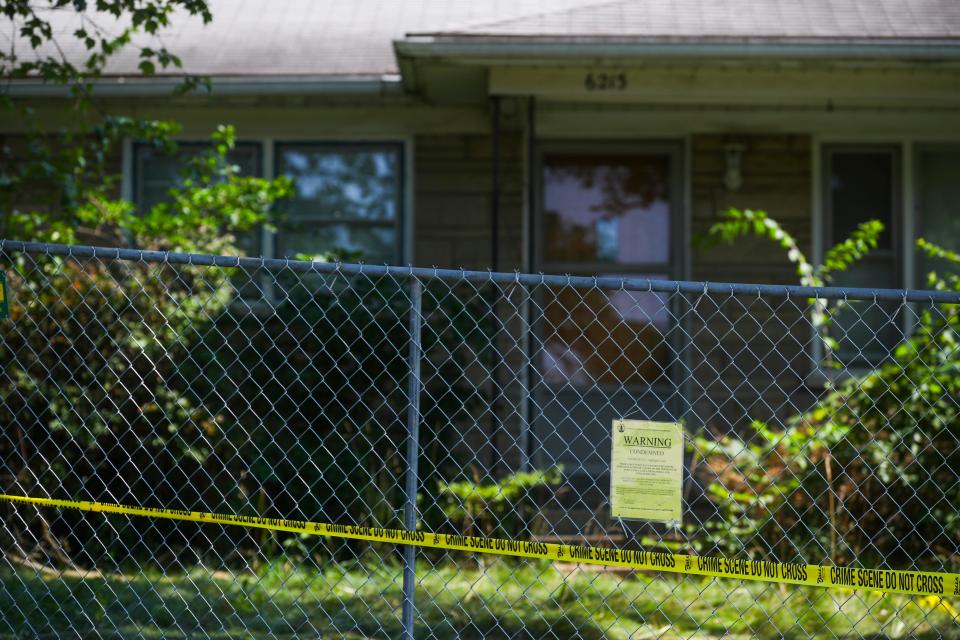 The home at 6213 Applegate Lane in the HIghview neighborhood is slated for an emergency demolition later after LMPD discovered hazardous materials, including potential explosives, in the home after executing a search warrant. The homeowner is currently in jail. Aug. 1, 2023.