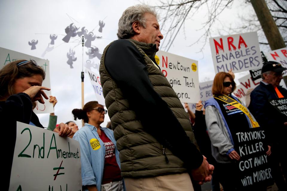 Andy Parker takes part in a protest outside NRA headquarters on Dec. 14, 2015. (Photo: Jonathan Ernst/Reuters)