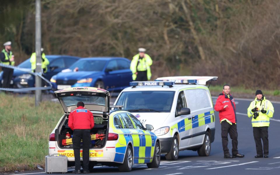 Police are still on the scene of the A48 between Cardiff and Newport where the car was found - Gareth Everett