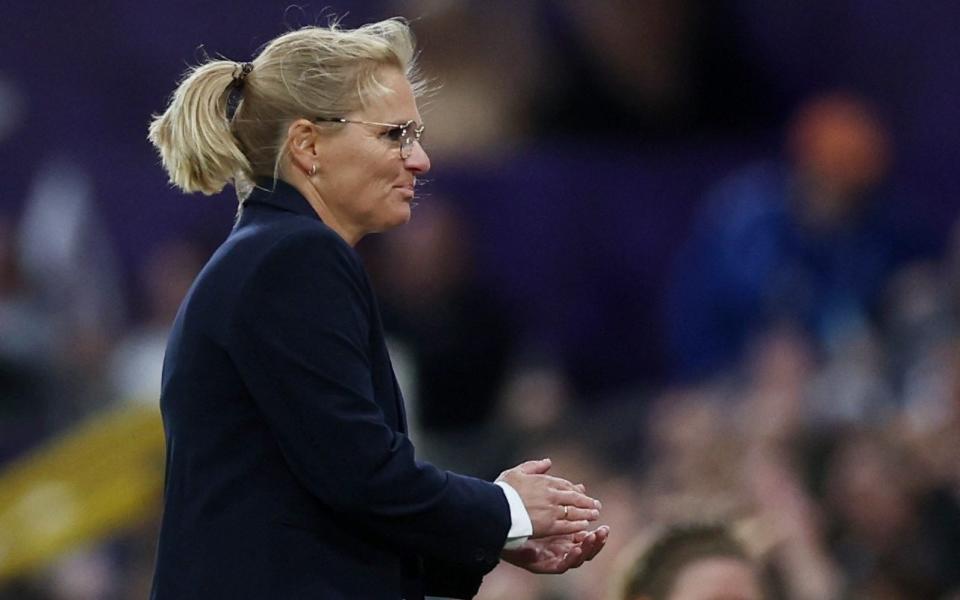 Soccer Football - Women's Euro 2022 - Group A - England v Austria - Old Trafford, Manchester, Britain - July 6, 2022 England manager Sarina Wiegman celebrates after the match - Lee Smith/Reuters