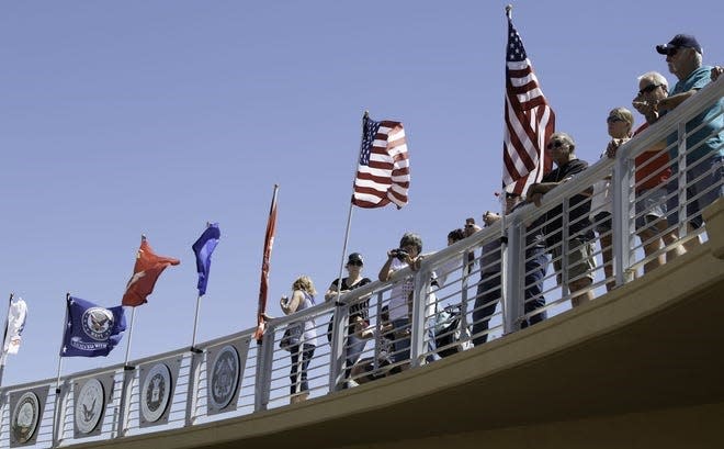 Puebloans celebrate Memorial Day on Veterans Bridge at the Historic Arkansas Riverwalk in 2018.