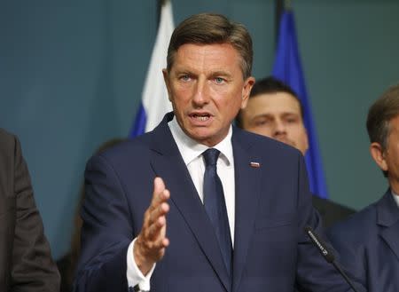 Presidential candidate Borut Pahor speaks during a news conference after the first round of the presidential election in Ljubljana, Slovenia October 22, 2017. REUTERS/Srdjan Zivulovic