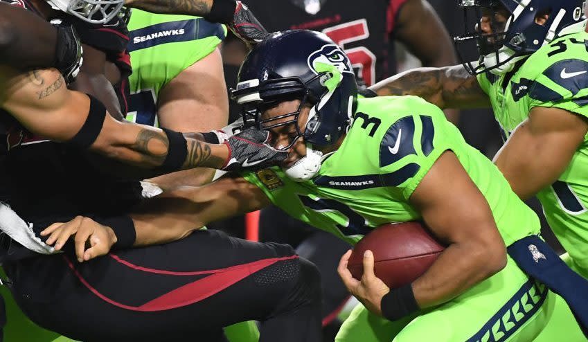 Seahawks quarterback Russell Wilson had his jaw realigned after the Cardinals game. (Getty Images)