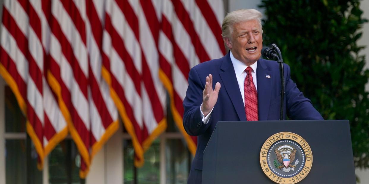 President Donald Trump speaks during a news conference in the Rose Garden of the White House, Tuesday, July 14, 2020, in Washington. (AP Photo/Evan Vucci)