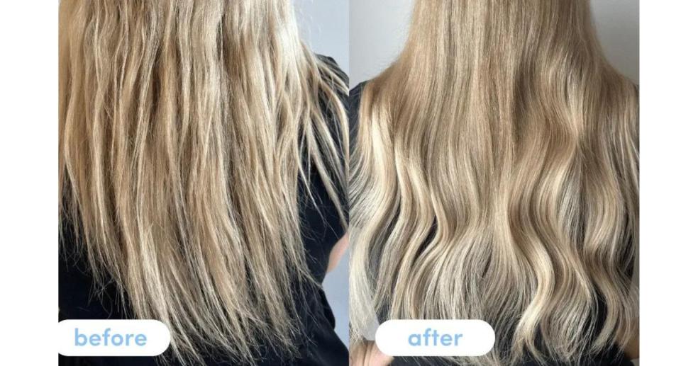 Before and after picture of hair thickness after postpartum hair loss