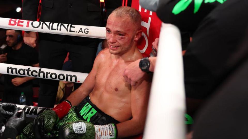 Sunny Edwards sat in his corner after losing to Jesse 'Bam' Rodriguez by stoppage