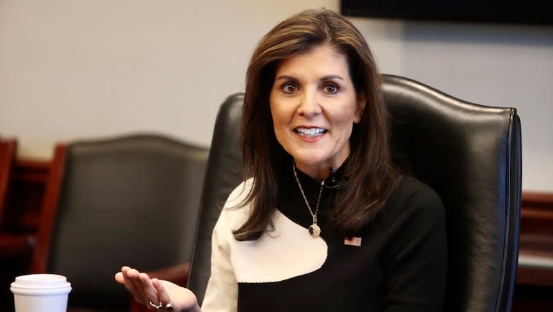Nikki Haley, a Republican presidential candidate, speaks to the Deseret News/KSL Editorial Board Wednesday, Feb. 28, 2024.