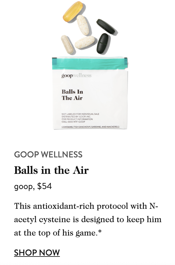 packet of supplements called balls in the air priced at $54