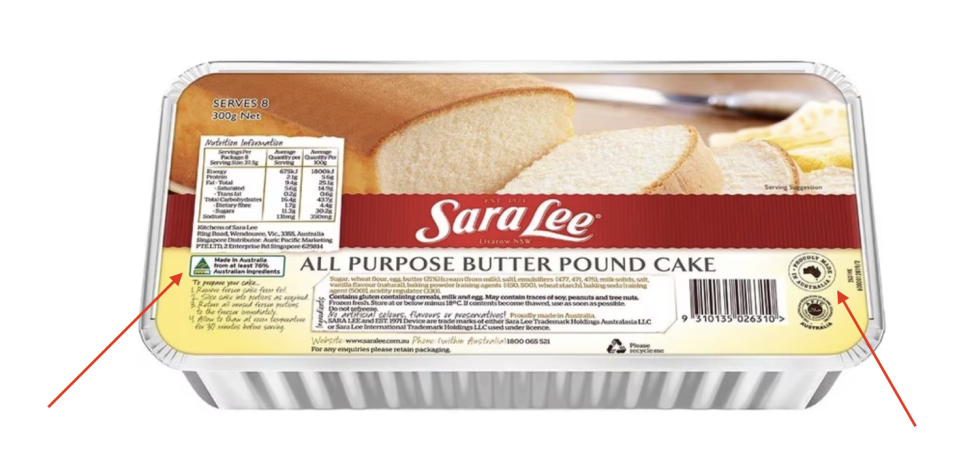 受到今次事件影響的是「Sara Lee 澳洲」。資料顯示，「Sara Lee 澳洲」的產品會向亞太地區，包括澳洲、新西蘭、東南亞、中東銷售，香港現時在超市有售的莎莉蛋糕就是源自「Sara Lee 澳洲」，在包裝上可以清楚見到產地是澳洲（紅色箭咀），而且品牌標誌是「Est. 1971 Sara Lee Lisarow NSW」。事實上，現時並非只有 「Sara Lee 澳洲」仍在生產「莎莉蛋糕」。（點擊可放大）