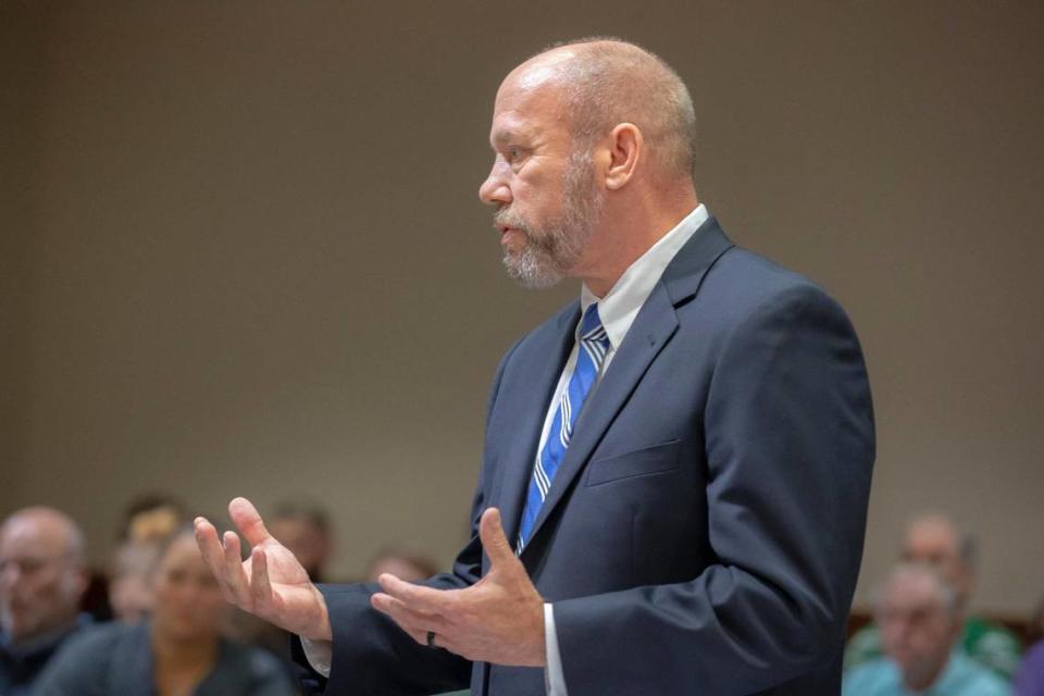 Special prosecutor Shane Young speaks during the arraignment for Brooks Houck at the Nelson County Courthouse in Bardstown, Ky., on Thursday, Oct. 5, 2023. Houck has been charged in the murder of Crystal Rogers. Ryan C. Hermens/rhermens@herald-leader.com