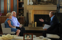 In this Aug. 3, 2011, image released by CBS Television Distribution, from left, Cindy Anthony and George Anthony, parents of 25-year-old Casey Anthony, are shown during an interview with Dr. Phil McGraw of the “Dr. Phil” show, in Los Angeles. Casey Anthony was found not guilty last July of killing her 2-year-old daughter daughter Caylee in the summer of 2008. The interview, scheduled to air Sept. 12, will examine the public scrutiny they've faced during and following their daughter's murder trial. (AP Photo/CBS Television Distribution)