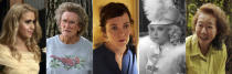 This combination photo shows Oscar nominees for best supporting actress, from left, Maria Bakalova in "Borat Subsequent Moviefilm," Glenn Close in "Hillbilly Elegy," Olivia Colman in "The Father," Amanda Seyfried in "Mank," and Yuh-Jung Youn in "Minari." (Amazon Studios/Netflix/Sony Pictures Classics/Netflix and A24 via AP)