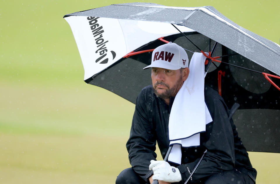 Michael Block avoids the rain during the 2023 PGA Championships