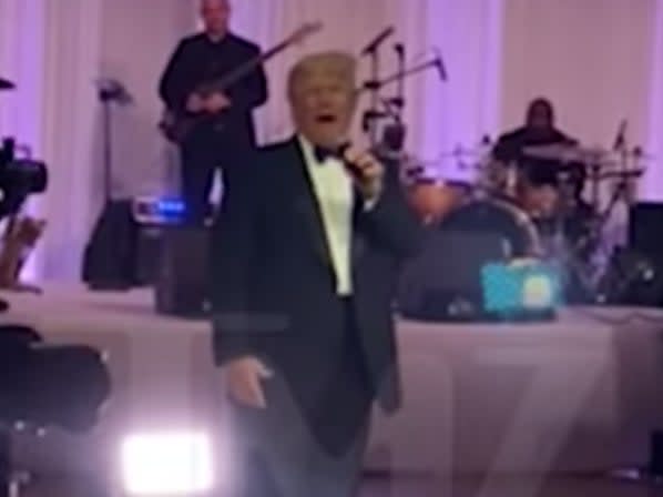 <p>A still from a video obtained by TMZ of Donald Trump speaking at a wedding reception at Mar-a-Lago</p> (TMZ)