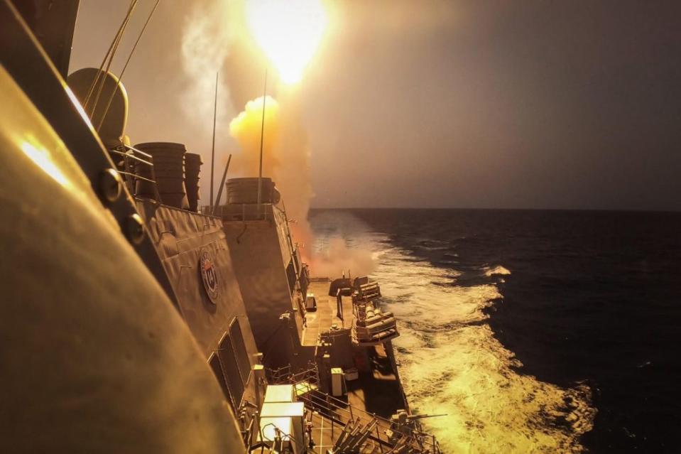 The <em>Arleigh Burke</em>-class guided-missile destroyer USS <em>Carney</em> (DDG 64) fires a Standard Missile (SM) 2 to defeat a combination of Houthi missiles and unmanned aerial vehicles in the Red Sea, Oct. 19, 2023. (U.S. Navy photo by Mass Communication Specialist 2nd Class Aaron Lau) RED SEA (Oct. 19, 2023) The Arleigh Burke-class guided-missile destroyer USS Carney (DDG 64) fires a Standard Missile (SM) 2 to defeat a combination of Houthi missiles and unmanned aerial vehicles in the Red Sea, Oct. 19, 2023. Carney is deployed to the U.S. 5th Fleet area of operations to help ensure maritime security and stability in the Middle East region. (U.S. Navy photo by Mass Communication Specialist 2nd Class Aaron Lau)