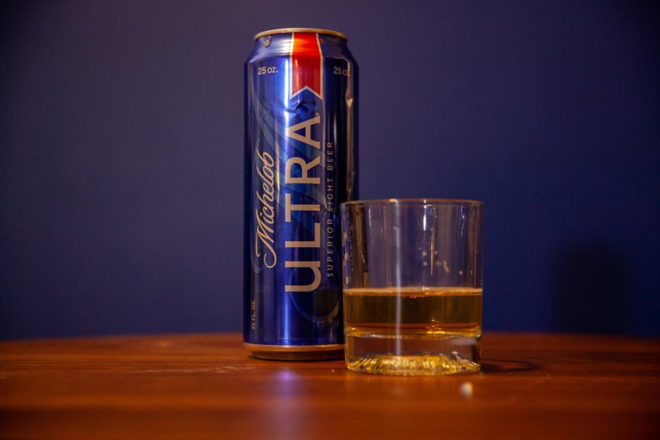 Michelob Ultra beer in can and glass