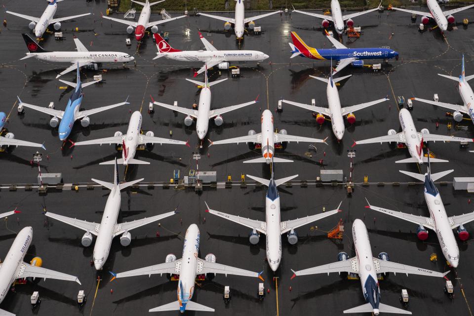 SEATTLE, WA - NOVEMBER 18: Boeing 737 Max airplanes sit parked at the company's production facility on November 18, 2020 in Renton, Washington. The U.S. Federal Aviation Administration (FAA) today cleared the Max for flight after 20 months of grounding. The 737 Max has been grounded worldwide since March 2019 after two deadly crashes in Indonesia and Ethiopia.  (Photo by David Ryder/Getty Images)